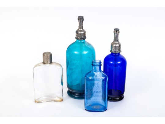 Group Of Vintage Glass Dispensers And Medication Bottles