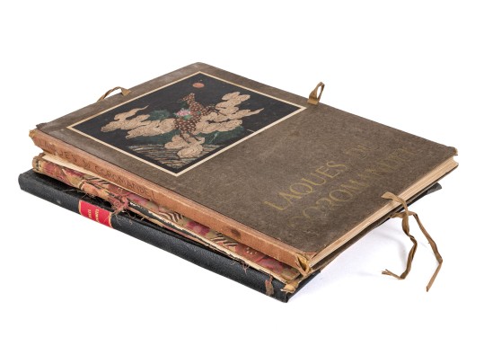 A Group Of Three Vintage Bound Books And Loose Print