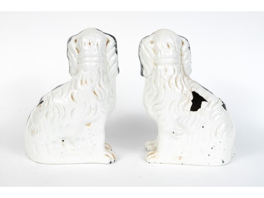 Adorable Pair Of Antique English, Staffordshire Ceramic Spaniels