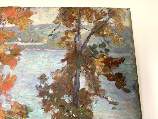 William A. Drake (Canada, 1891-1979), Oil On Board, Autumnal Landscape With Lake