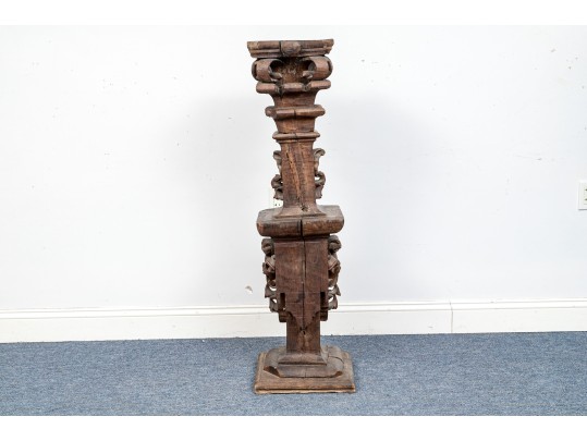Antique Carved Wooden Altar Stick