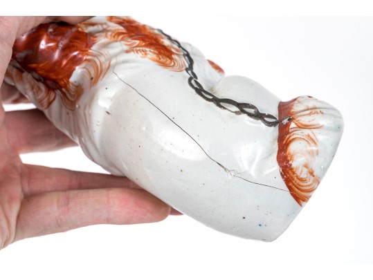 Pair Of Cute Hand Painted Staffordshire Spaniel Figures Holding Flower Baskets