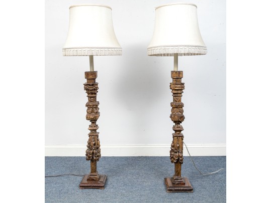 Pair Of Impressively Carved Floor Lamps, Probably Italian