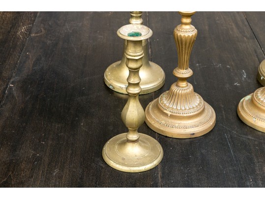 3 Pairs Of Antique And Vintage Brass Candlesticks