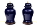 Handsome Pair Of Cobalt Glazed Ginger Jar Form Table Lamps