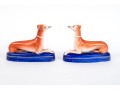 Pair Of Adorable Hand Painted Staffordshire Whippet Inkwells