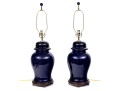 Handsome Pair Of Cobalt Glazed Ginger Jar Form Table Lamps