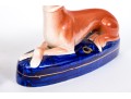 Pair Of Adorable Hand Painted Staffordshire Whippet Inkwells