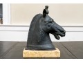 Italian Bronze Bust Of A Horse Mounted On A Marble Plinth