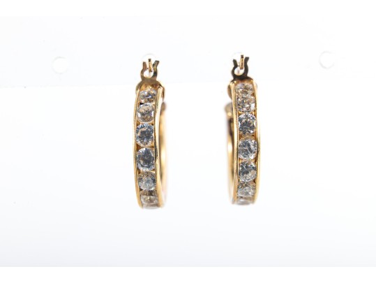 14k Yellow Gold CZ Hoop Earrings