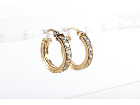 14k Yellow Gold CZ Hoop Earrings