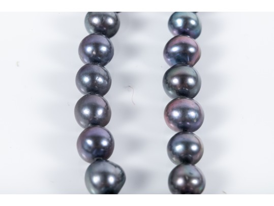 Double-Strand Black Cultured Pearl Necklace With 14k Yellow Gold Earrings