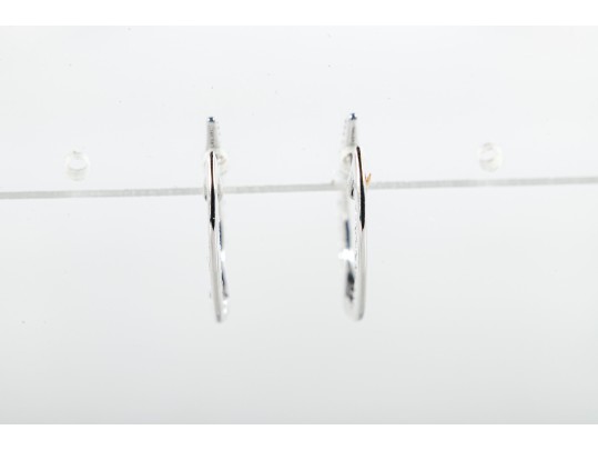 14k White Gold White Sapphire Hoop Earrings