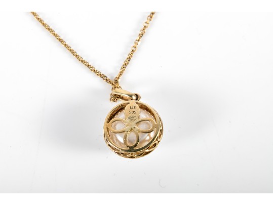 14k Yellow Gold Cultured Pearl And Moissanite Pendant Necklace