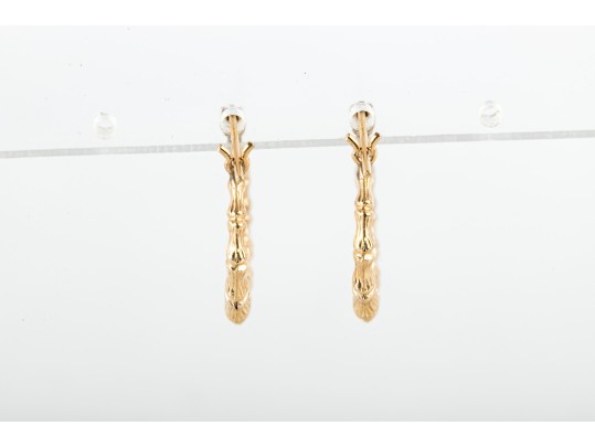 14k Yellow Gold Bamboo-Motif Hoop Earrings