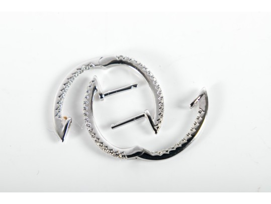 14k White Gold White Sapphire Hoop Earrings