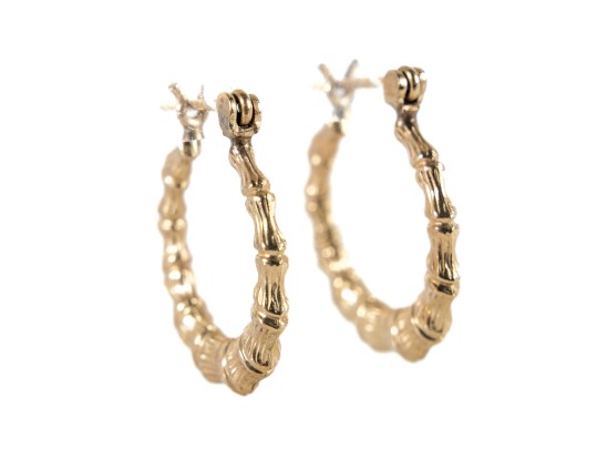 14k Yellow Gold Bamboo-Motif Hoop Earrings