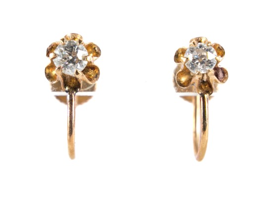 14k Yellow Gold Diamond Clip-On Earrings