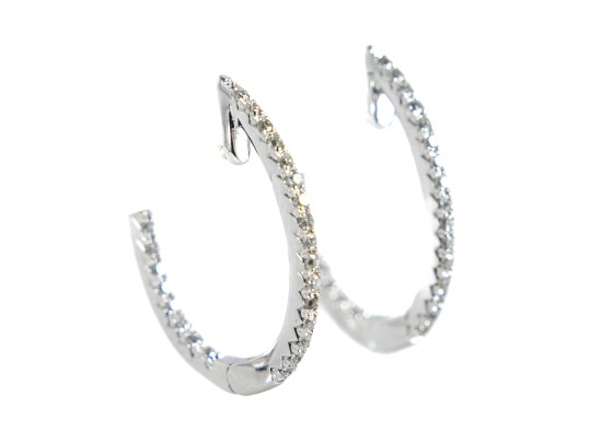 14k White Gold White Sapphire Hoop Earrings