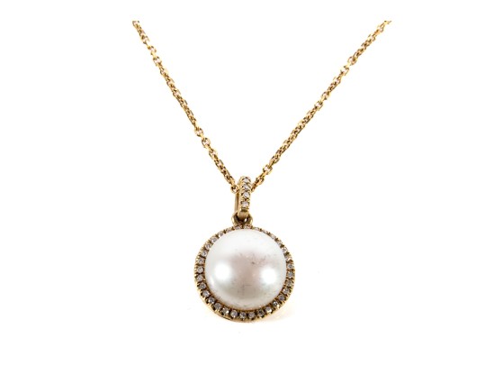 14k Yellow Gold Cultured Pearl And Moissanite Pendant Necklace
