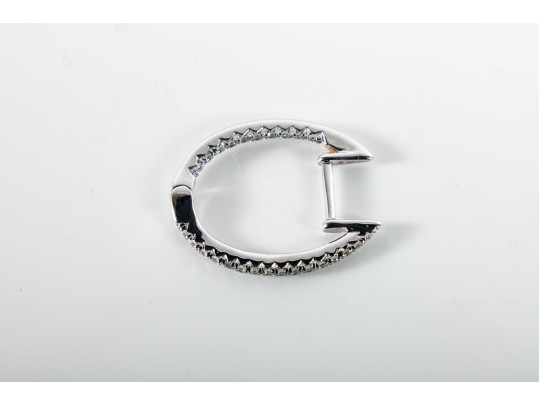 14k White Gold White Sapphire Hoop Earrings