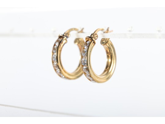 14k Yellow Gold CZ Hoop Earrings