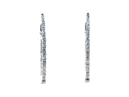 14k White Gold White Sapphire Hoop Earrings