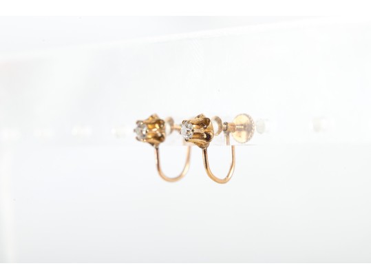 14k Yellow Gold Diamond Clip-On Earrings