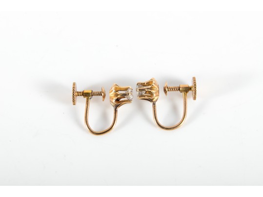 14k Yellow Gold Diamond Clip-On Earrings