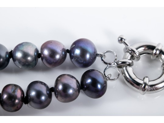 Double-Strand Black Cultured Pearl Necklace With 14k Yellow Gold Earrings