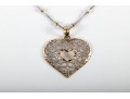 14k Yellow And White Gold Filigree Heart Pendant Necklace