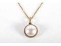 14k Yellow Gold Cultured Pearl And Moissanite Pendant Necklace