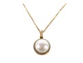 14k Yellow Gold Cultured Pearl And Moissanite Pendant Necklace