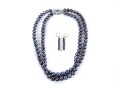 Double-Strand Black Cultured Pearl Necklace With 14k Yellow Gold Earrings