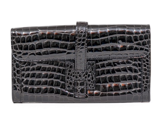 Stunning Black Italian Leather Envelope Clutch