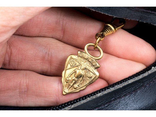 Elegant Dark Navy Blue Leather Gucci Shoulder Bag