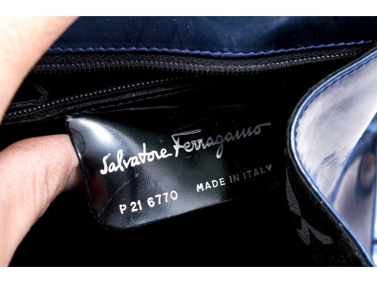 Salvatore Ferragamo Blue-Metallic Hand Bag