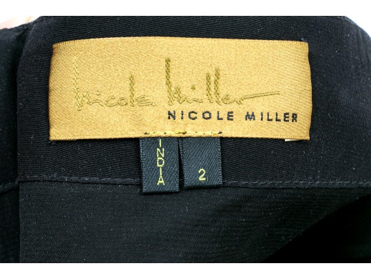 Nicole Miller Stunning Black Silk And Leather Bedazzled Mini Skirt, Size 2, NWT, Retail $485