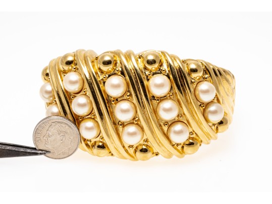 Yves Saint Laurent Faux Pearl Hinged Bracelet