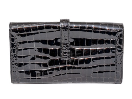 Stunning Black Italian Leather Envelope Clutch