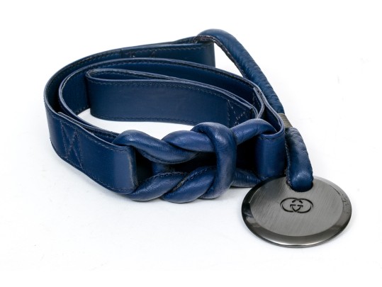 Gucci Fabulous Vintage Blue Leather Know And Gunmetal Tone Circle Belt