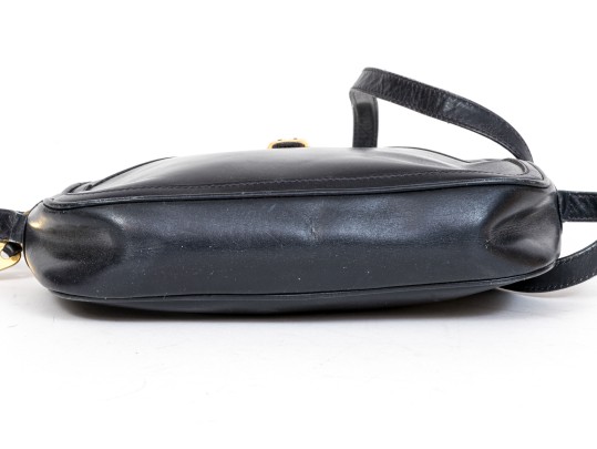 Elegant Dark Navy Blue Leather Gucci Shoulder Bag