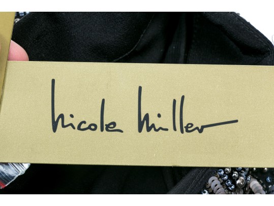 Nicole Miller Stunning Black Silk And Leather Bedazzled Mini Skirt, Size 2, NWT, Retail $485