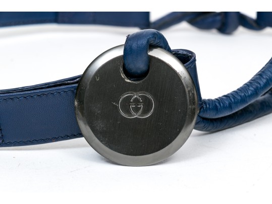 Gucci Fabulous Vintage Blue Leather Know And Gunmetal Tone Circle Belt
