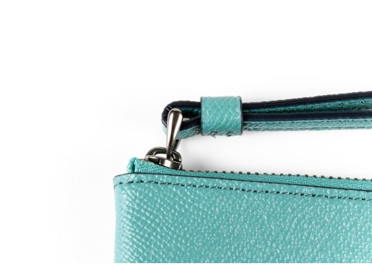 Coach Blue Green Leather Corner Zip Wristlet, NWT, $75