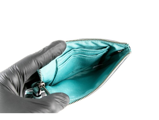 Coach Blue Green Leather Corner Zip Wristlet, NWT, $75
