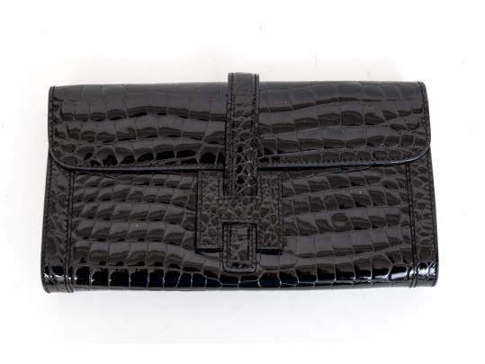 Stunning Black Italian Leather Envelope Clutch