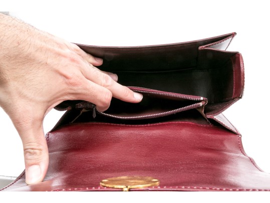 Gucci Striking Vintage Burgundy Leather Top Handle Bag, Decorative Clasp