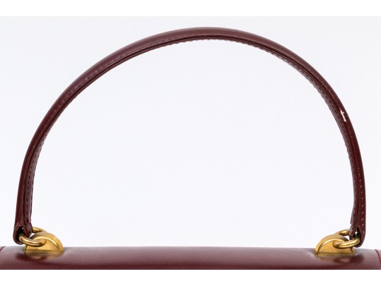 Gucci Striking Vintage Burgundy Leather Top Handle Bag, Decorative Clasp