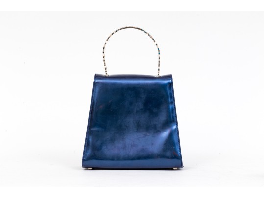 Salvatore Ferragamo Blue-Metallic Hand Bag